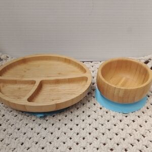 Avanchy Bamboo Divided Plate And Bowl With Suction
